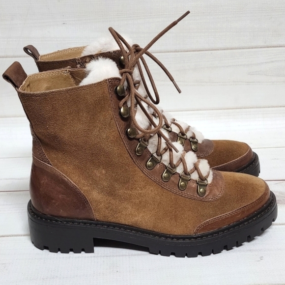 Lucky Brand Ilianna Lace-Up Faux Fur Hiker Boots Size 6 - New Without Box - Picture 2 of 12